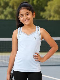KiddoPanti - Girls Blue Polyester Tank Top