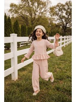 TINY GIRL - Girls Peach Nylon Top with Pant
