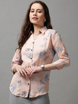 SHOWOFF - Women's Spread Collar Printed Peach Polyester Shirt