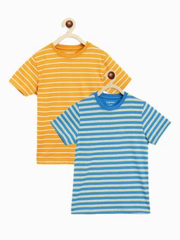 Campana - Boys Kobe Striped Round Neck T-Shirts French Blue & Tuscan Yellow (Pack of 2)