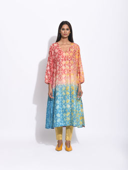 Swati Vijaivargie - Maroon And Teal Flower Shibori Kurta