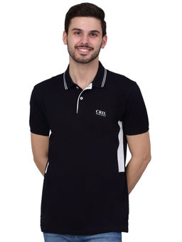 Cantabil - Men Navy Blue Solid Polo Neck T-Shirt