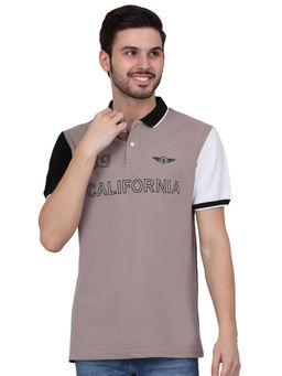 Cantabil - Men Grey Printed Polo Neck T-Shirt