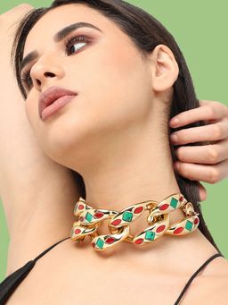 Sohi - Gold Plated Designer Stone Party Necklace For Women