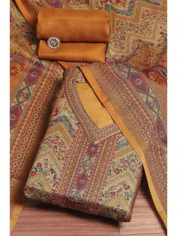 Biba - Womens Mustard Yellow Pashmina Machine Embroidery Unstitched Suit (Set of 3)