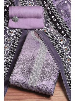 Biba - Womens Lavender Velvet Digital Print Unstitched Suit (Set of 3)