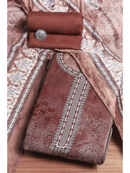 Biba - Womens Rust Red Velvet Digital Print Unstitched Suit (Set of 3)
