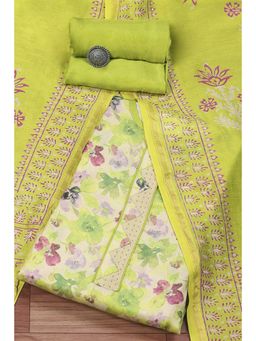 Biba - Womens Green Cotton Hand Block Print Unstitched Suit (Set of 3)