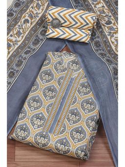 Biba - Womens Blue Cotton Printed Unstitched Suit (Set of 3)