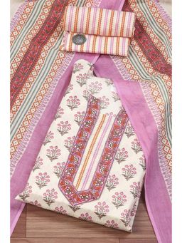 Biba - Womens Pink Cotton Printed Unstitched Suit (Set of 3)