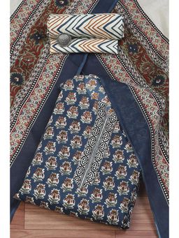 Biba - Womens Blue Cotton Printed Unstitched Suit (Set of 3)