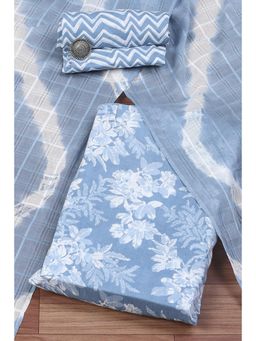 Biba - Womens Blue Cotton Printed Unstitched Suit (Set of 3)