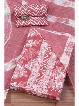 Biba - Womens Pink Cotton Printed Unstitched Suit (Set of 3)