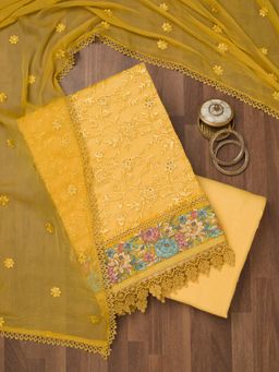 Koskii - Yellow Georgette Unstitched Salwar Suit (Set of 3)