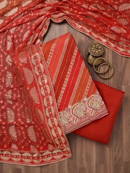 Koskii - Red Stonework Semi Crepe Unstitched Salwar Suit (Set of 3)