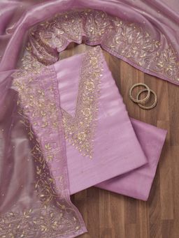 Koskii - Lavender Stonework Tissue Unstitched Salwar Suit (Set of 3)