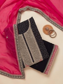 Koskii - Black Semi Crepe Unstitched Salwar Suit (Set of 3)