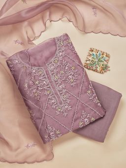Koskii - Lavender Cutdana Georgette Unstitched Salwar Suit (Set of 3)
