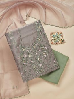 Koskii - Pista Green Cutdana Georgette Unstitched Salwar Suit (Set of 3)