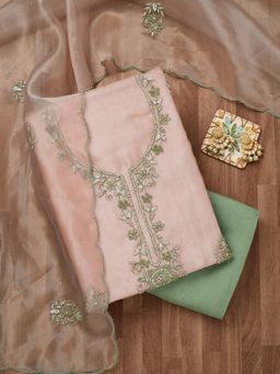 Koskii - Peach Cutdana Georgette Unstitched Salwar Suit (Set of 3)