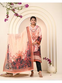 THE COTTON LAWN SHOP - Women Peach Floral Unstitched Dress Material (Set of 3)