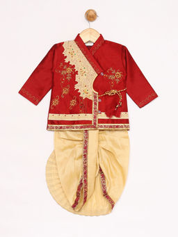 Vastramay - Boys Maroon Silk Blend Kurta and Dhoti (Set of 2)