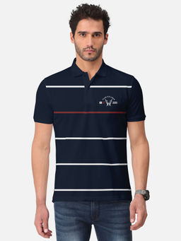 BULLMER - Navy Blue Trendy Printed Half Sleeve Polo T-Shirt For Mens