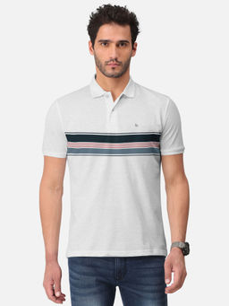 BULLMER - White Melange Trendy Printed Half Sleeve Polo T-Shirt For Mens