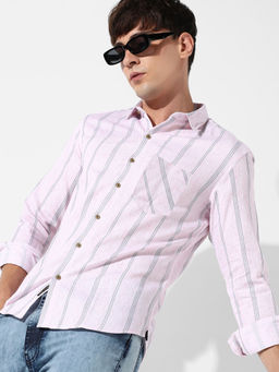 Campus Sutra - Mens Checks Light Pink Casual Shirt