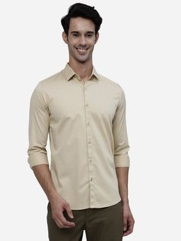 JadeBlue - Men Fawn Cotton Slim Fit Solid Semi Casual Shirt