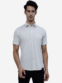 Greenfibre - Men White Cotton Smart Fit Printed Casual Shirt