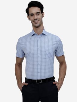 Greenfibre - Men Blue Cotton Blend Slim Fit Checked Formal Shirt