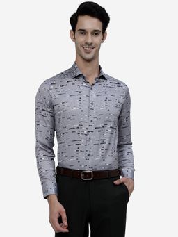JB Studio - Men Grey Cotton Slim Fit Printed Formal Casual Wear Shirt