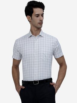 Greenfibre - Men White Cotton Blend Slim Fit Checked Formal Shirt