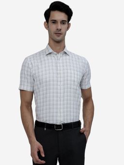Greenfibre - Men White Cotton Blend Slim Fit Checked Formal Shirt