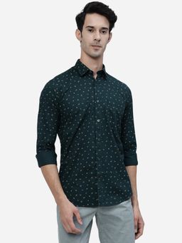 Greenfibre - Men Forest Green Cotton Smart Fit Printed Casual Shirt
