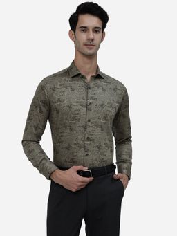 JB Studio - Men Green Cotton Slim Fit Printed Formal Casual Wear Shirt