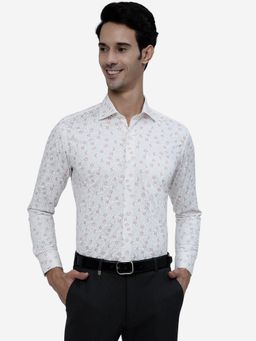 Metal - Men White Cotton Slim Fit Printed Formal Shirt