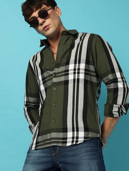 Campus Sutra - Mens Tartan Plaid Dark Green Shirt