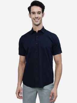 Greenfibre - Men Navy Blue Cotton Smart Fit Solid Casual Shirt