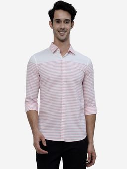 JadeBlue - Men Candy Pink Cotton Slim Fit Striped Semi Casual Shirt