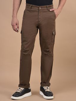 Cantabil - Mens Solid Brown Regular Fit Casual Cargo Pant