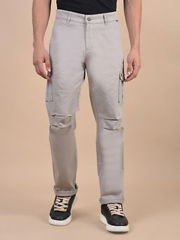 Cantabil - Mens Solid Ivory Regular Fit Casual Cargo Pant