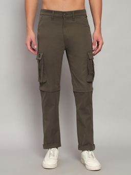 Cantabil - Mens Solid Olive Green Regular Fit Casual Cargo Pant