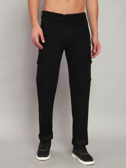 Cantabil - Mens Solid Black Regular Fit Casual Cargo Pant