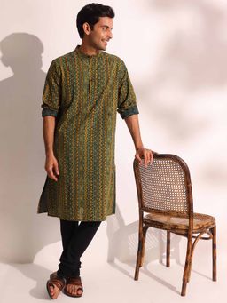 Fabindia - Green Cotton Printed Ajrakh Long Kurta