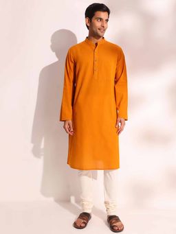 Fabindia - Mustard Cotton Woven Long Kurta