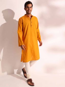 Fabindia - Yellow Cotton Woven Long Kurta