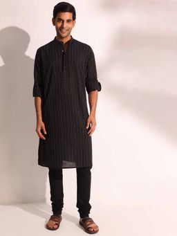Fabindia - Black Cotton Blend Dobby Long Kurta