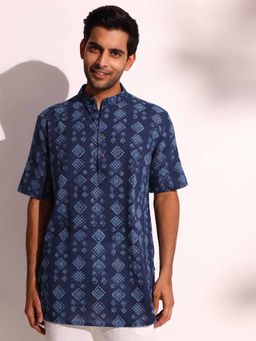 Fabindia - Indigo Cotton Dabu Printed Short Kurta